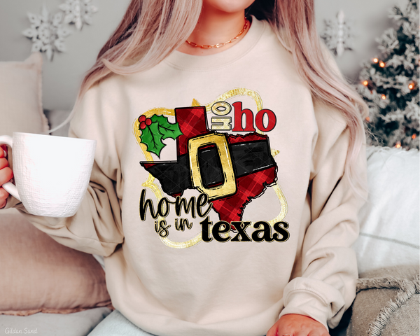 Ho Ho Home Is In Texas Santa Belt State (Black Red Font) 8678 DTF TRANSFER