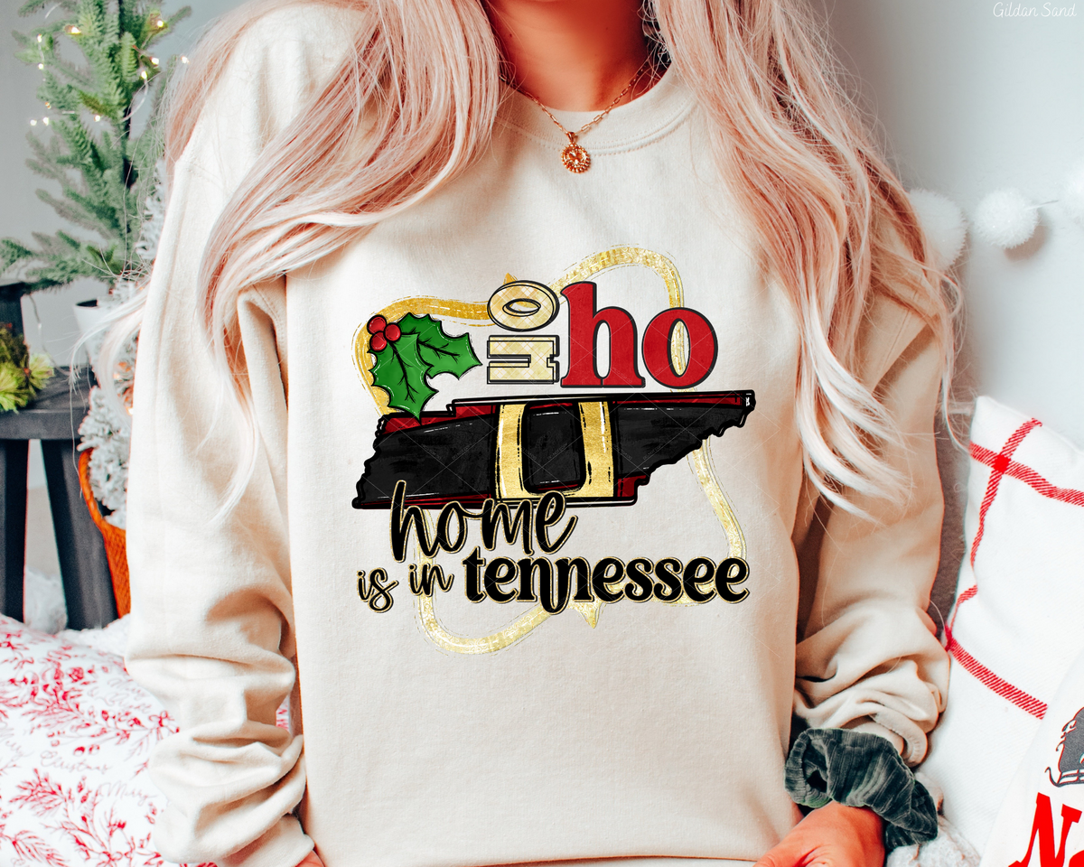 Ho Ho Home Is In Tennessee Santa Belt State (Black Red Font) 112497 DTF TRANSFER