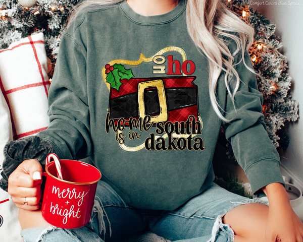 Ho Ho Home Is In South Dakota Santa Belt State (Black Red Font) DTF TRANSFER