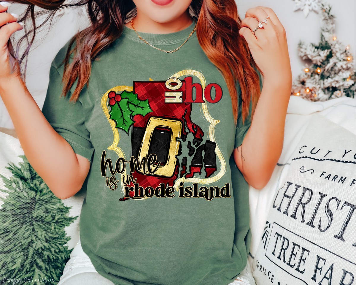 Ho Ho Home Is In Rhode Island Santa Belt State (Black Red Font) 112534 DTF TRANSFER