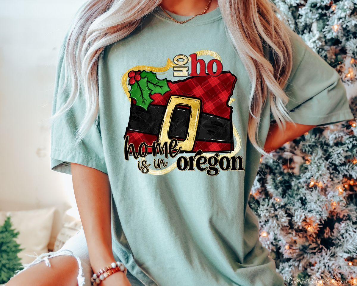 Ho Ho Home Is In Oregon Santa Belt State (Black Red Font) 112532 DTF TRANSFER