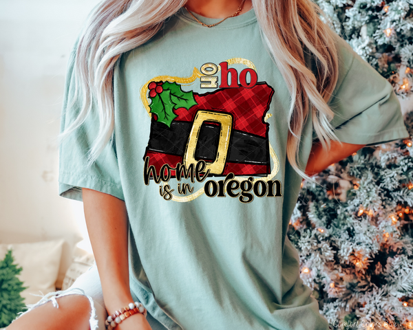 Ho Ho Home Is In Oregon Santa Belt State (Black Red Font) DTF TRANSFER