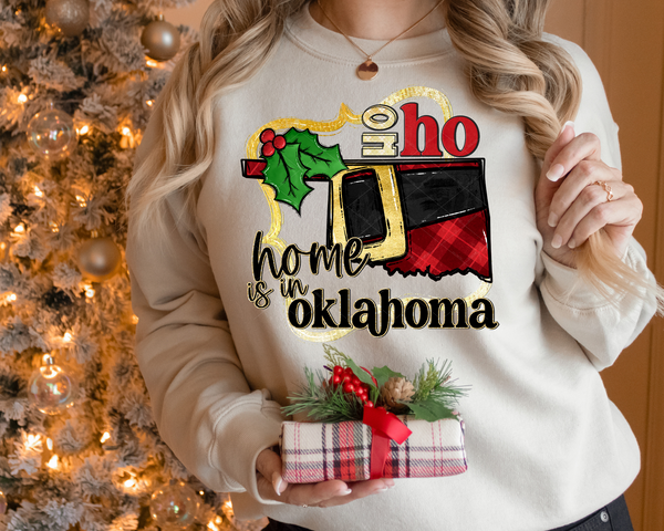 Ho Ho Home Is In Oklahoma Santa Belt State (Black Red Font) 1090 DTF TRANSFER