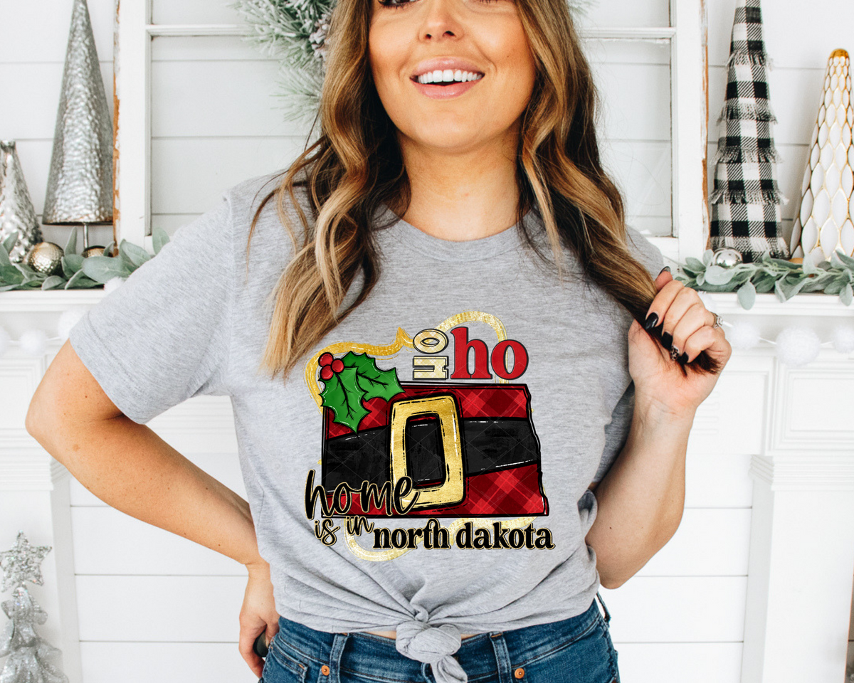 Ho Ho Home Is In North Dakota Santa Belt State (Black Red Font) 112531 DTF TRANSFER