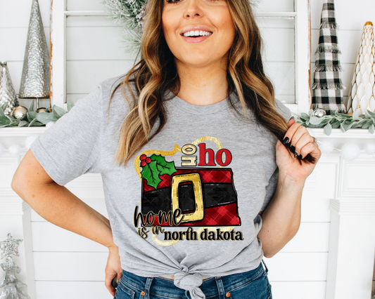 Ho Ho Home Is In North Dakota Santa Belt State (Black Red Font) DTF TRANSFER