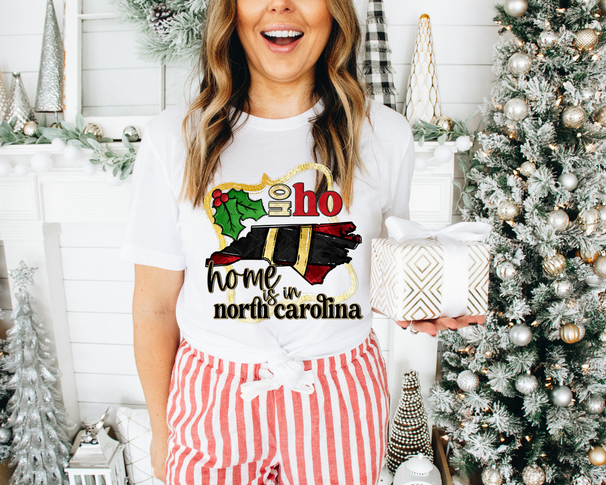 Ho Ho Home Is In North Carolina Santa Belt State (Black Red Font) 112530 DTF TRANSFER