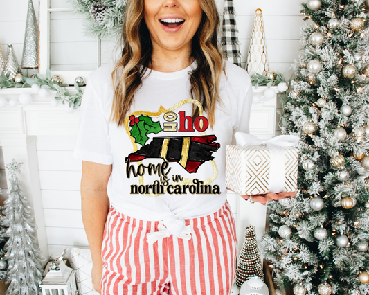 Ho Ho Home Is In North Carolina Santa Belt State (Black Red Font) DTF TRANSFER