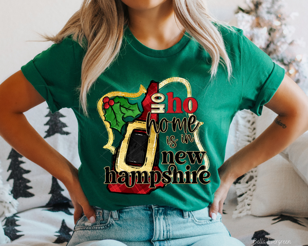 Ho Ho Home Is In New Hampshire Santa Belt State (Black Red Font) DTF TRANSFER