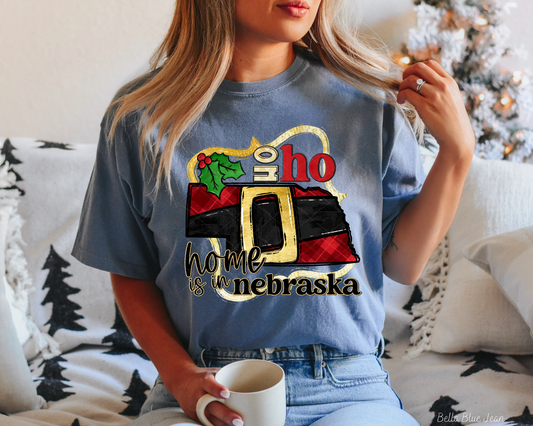 Ho Ho Home Is In Nebraska Santa Belt State (Black Red Font) 1134 DTF TRANSFER