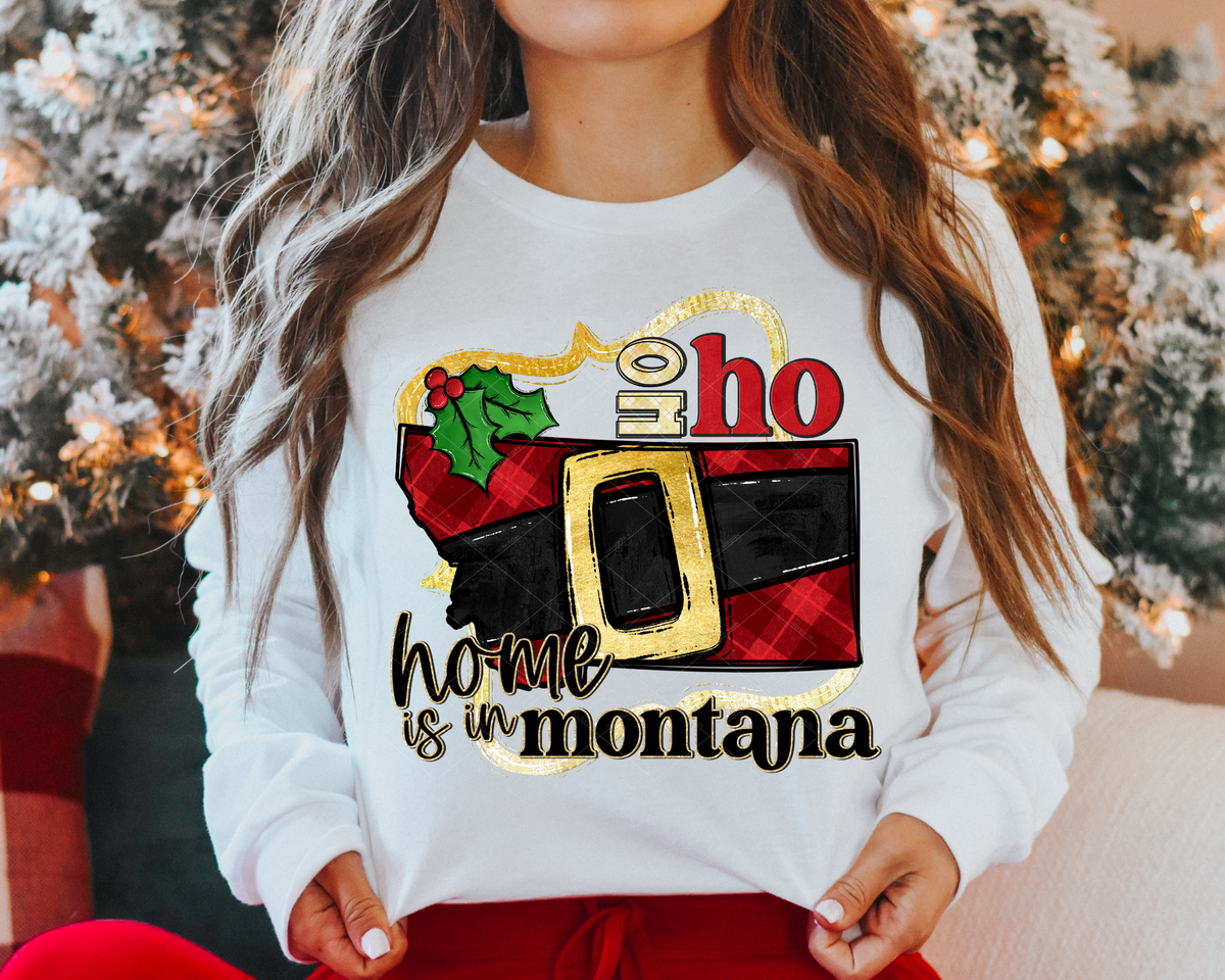 Ho Ho Home Is In Montana Santa Belt State (Black Red Font) 112525 DTF TRANSFER