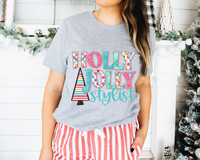 Holly Jolly Stylist (Pink Blue Font) 1002 DTF TRANSFER