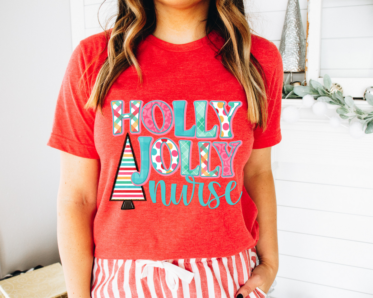 Holly Jolly Nurse (Pink Blue Font) 8522 DTF TRANSFER