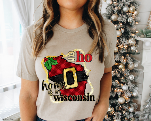 Ho Ho Home Is In Wisconsin Santa Belt State (Black Red Font) 1186 DTF TRANSFER