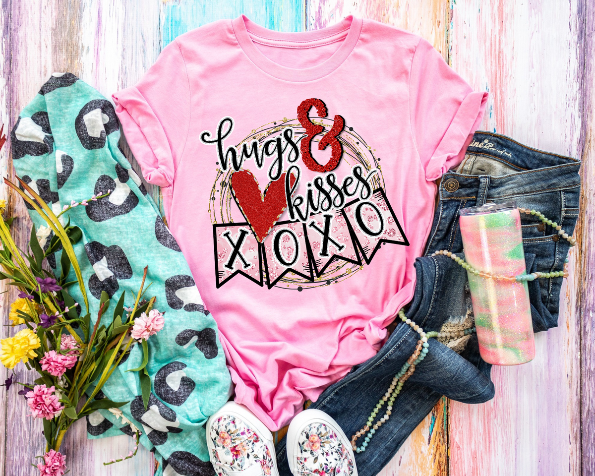 Hugs And Kisses Circle Red Heart Pink Banner 112580 DTF TRANSFER