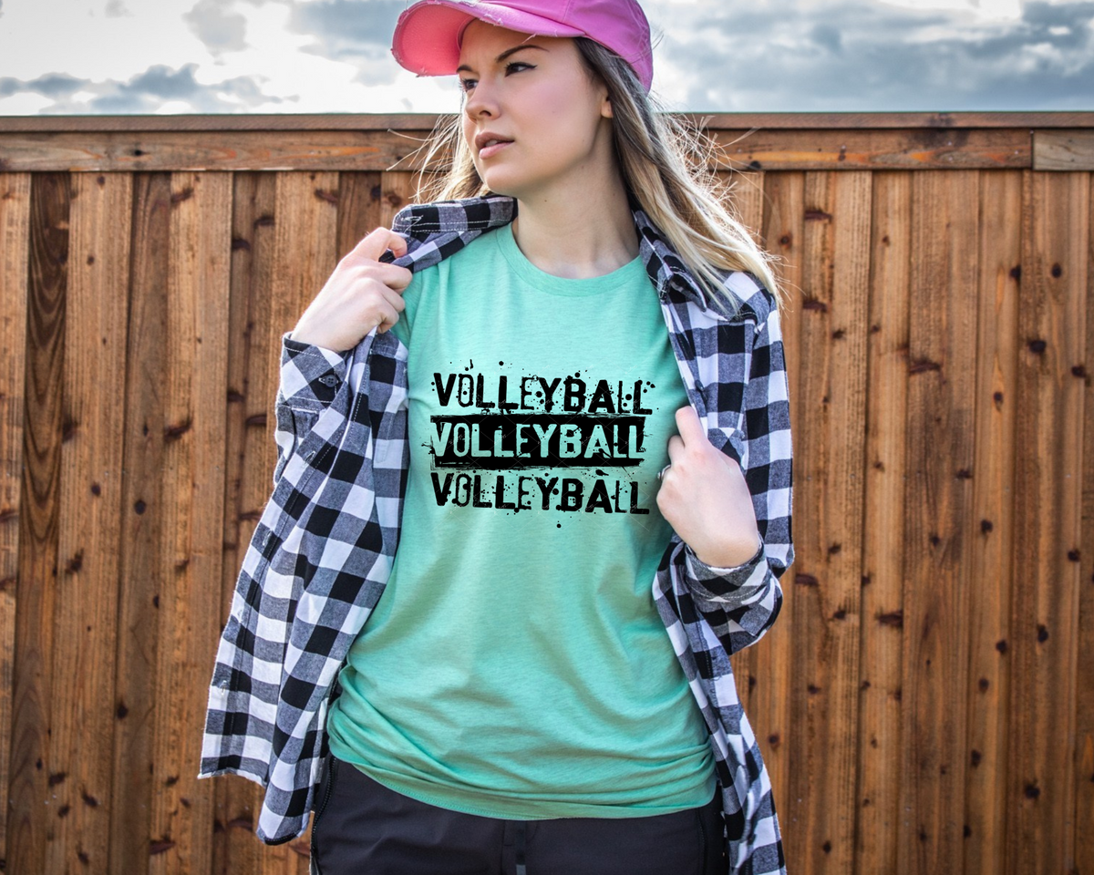 Volleyball (volleyball x3, splatter, black lettering) 1989 DTF TRANSFER