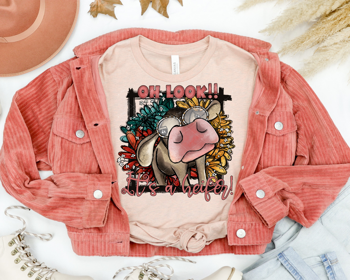 Oh Look!! It's a heifer (heifer with flowers and glasses) 1625 DTF TRANSFER