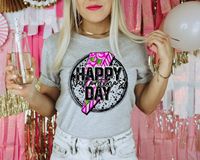 Happy Valentine's Day (bright pink glitter/floral lightning bolt, circle, black splatter) 1488 DTF TRANSFER