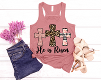 He is Risen Cross Trio coral glitter affect leopard and black stripe floral 1507 DTF TRANSFER