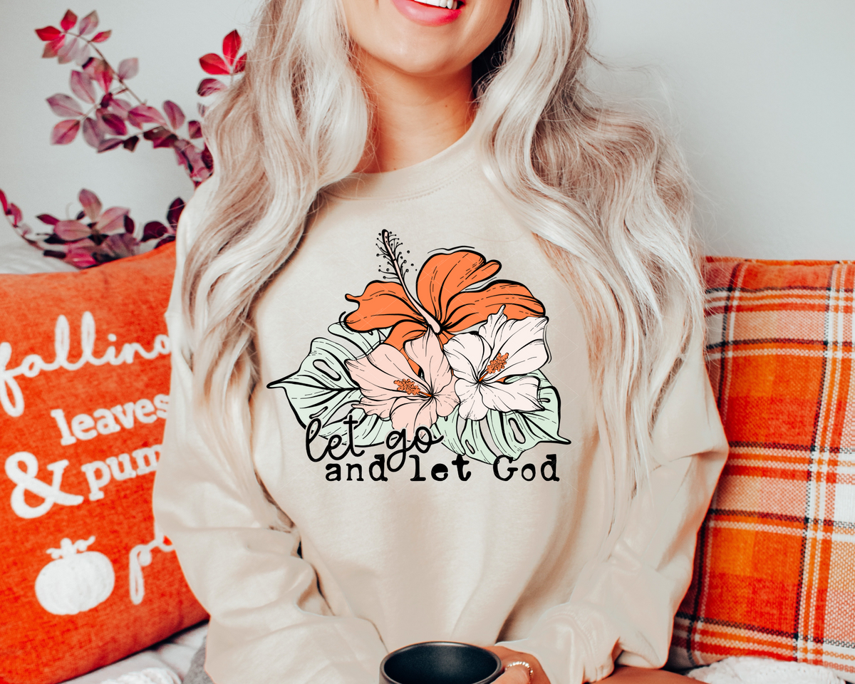 Let Go And Let God Floral Orange Green 112447 DTF TRANSFER