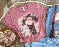 He is Risen (black cursive, pink leopard print cross with floral center) 1499 DTF TRANSFER