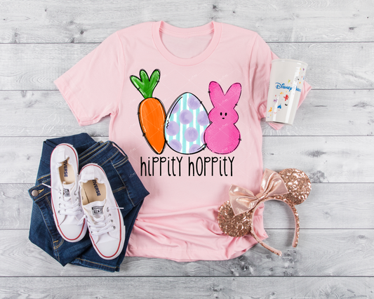 Hippity hoppity (carrot, colored egg, pink peep, bright colors) 1518 DTF TRANSFER