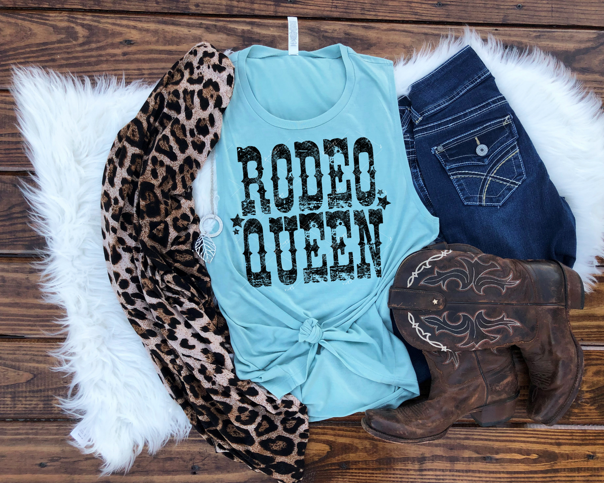 Rodeo Queen (western font black distressed lettering) 8889 DTF Transfer