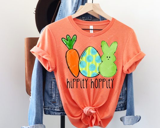 Hippity hoppity (carrot, colored egg, neon green peep, bright colors) 1519 DTF TRANSFER