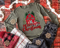 Merry Christmas Red Barn (Red Font) 8408 DTF TRANSFER