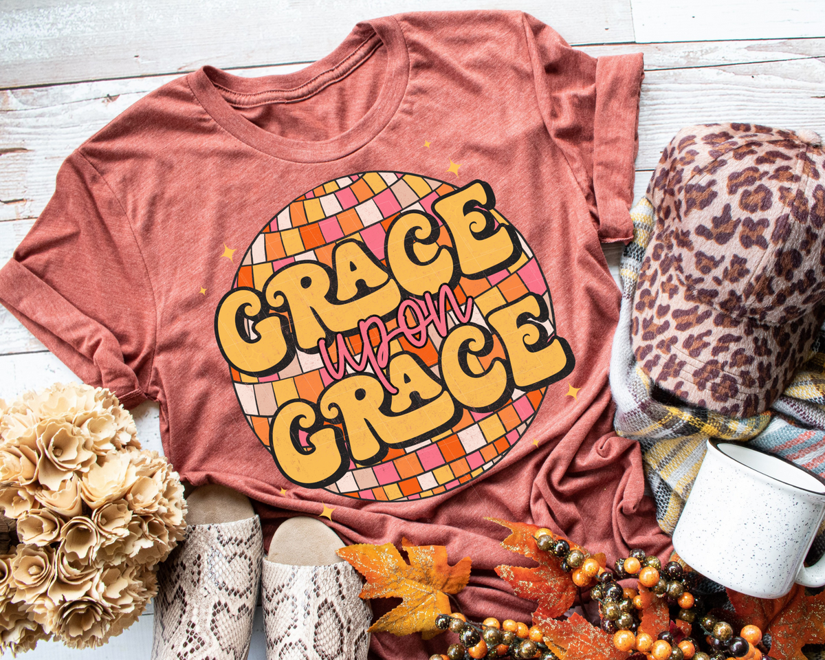 Grace Upon Grace Retro Disco Ball Yellow Font 112444 DTF TRANSFER