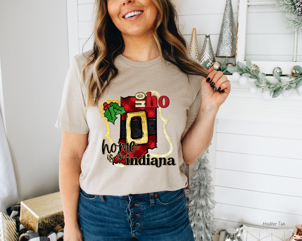 Ho Ho Home Is In Indiana Santa Belt State (Black Red Font) 1088 DTF TRANSFER