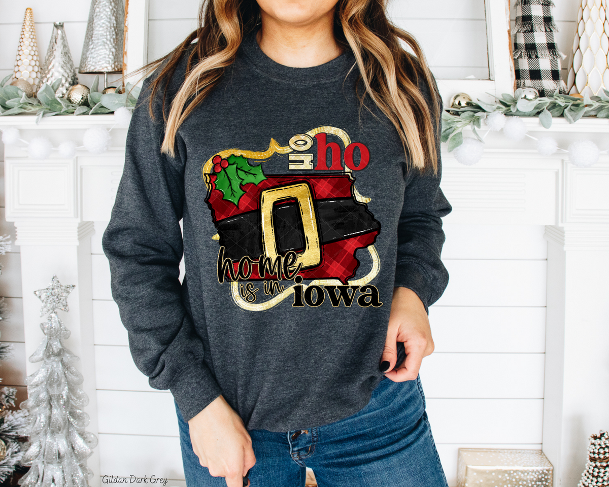 Ho Ho Home Is In Iowa Santa Belt State (Black Red Font) 112517 DTF TRANSFER