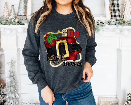 Ho Ho Home Is In Iowa Santa Belt State (Black Red Font) DTF TRANSFER