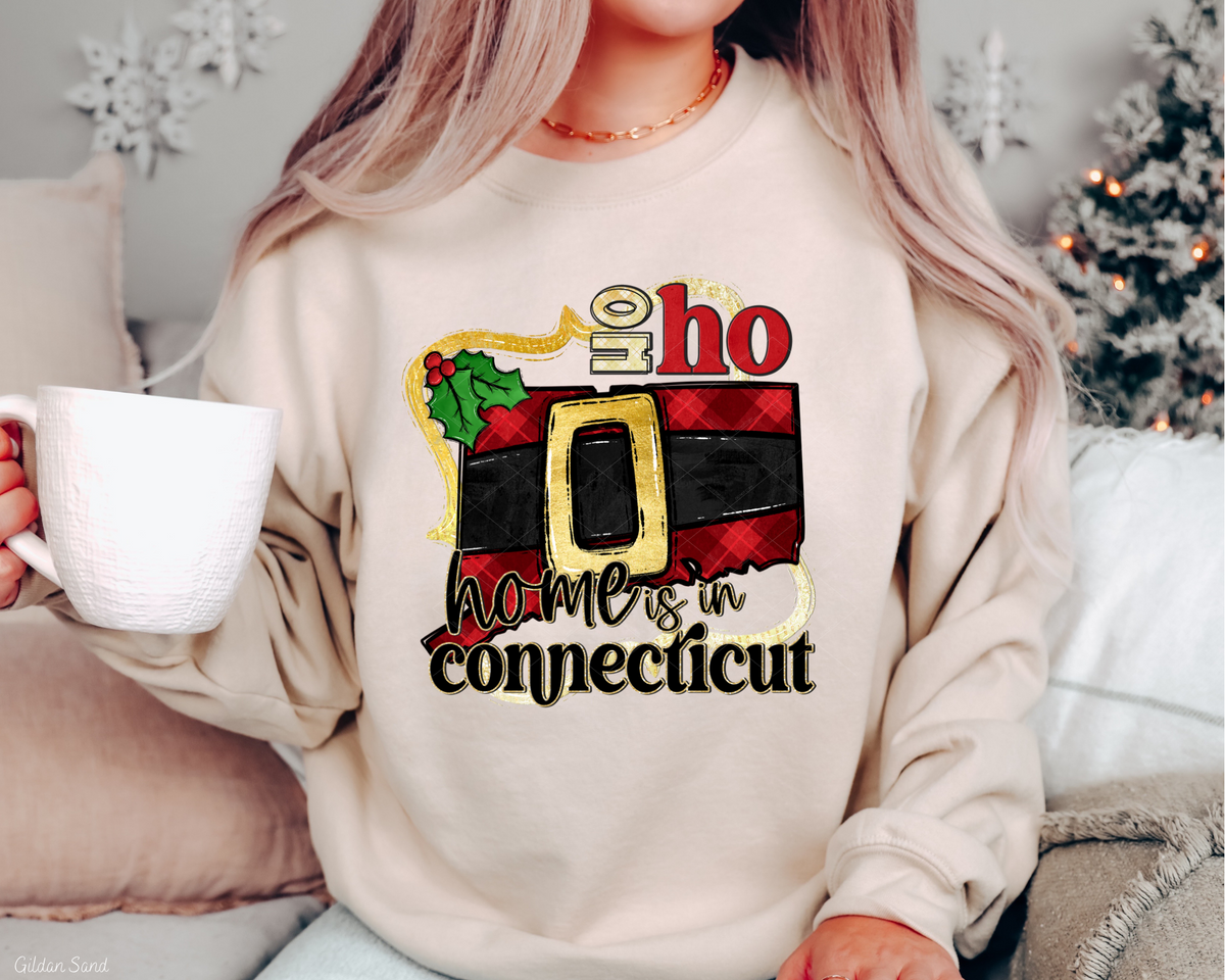 Ho Ho Home Is In Connecticut Santa Belt State (Black Red Font) 112511 DTF TRANSFER