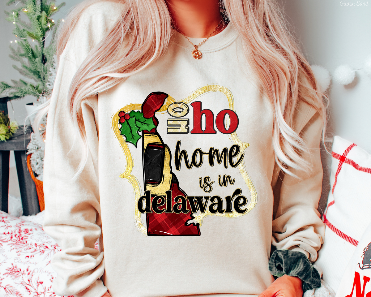 Ho Ho Home Is In Delaware Santa Belt State (Black Red Font) 112512 DTF TRANSFER