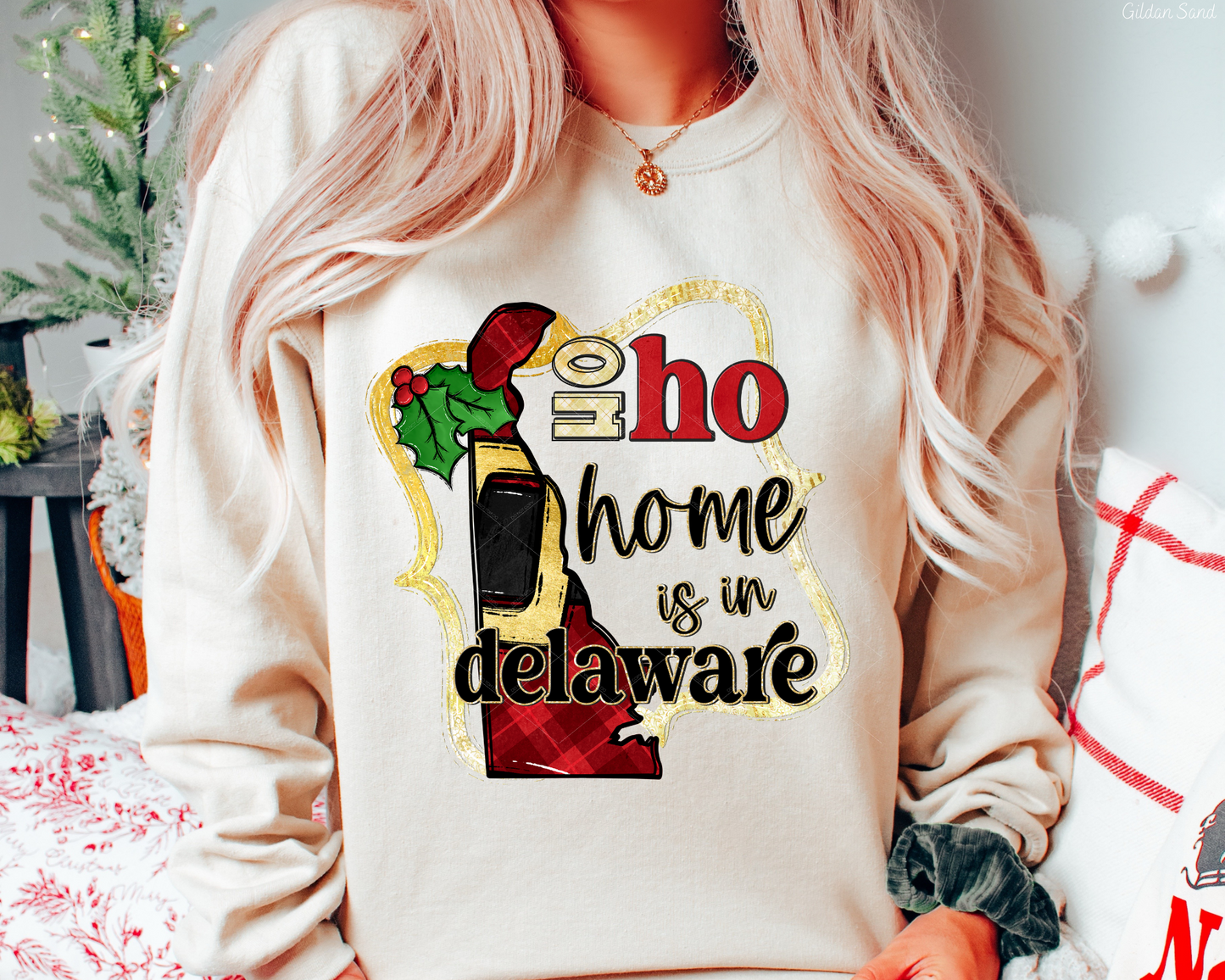 Ho Ho Home Is In Delaware Santa Belt State (Black Red Font) DTF TRANSFER