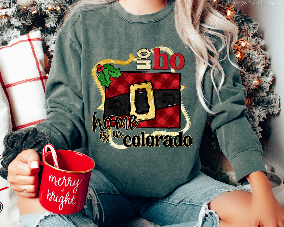 Ho Ho Home Is In Colorado Santa Belt State (Black Red Font) 112510 DTF TRANSFER