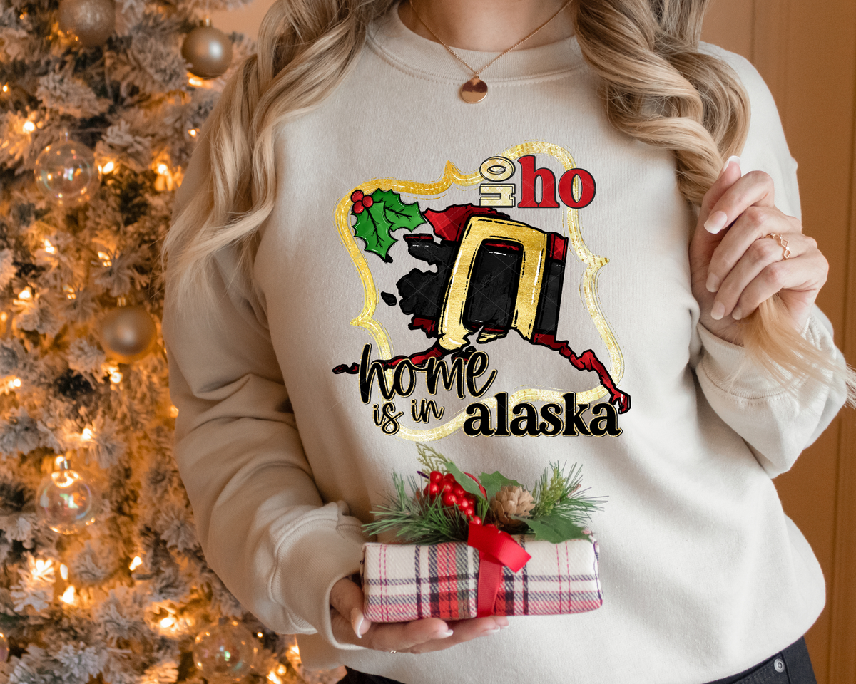 Ho Ho Home Is In Alaska Santa Belt State (Black Red Font) 112507 DTF TRANSFER