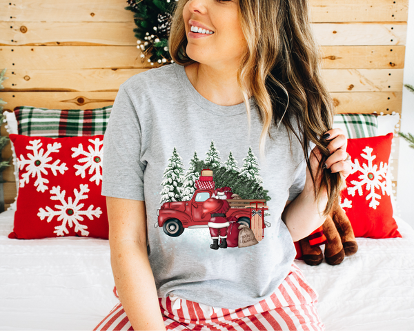 Santa Christmas Trees Red Truck (No Font) 8703 DTF TRANSFER