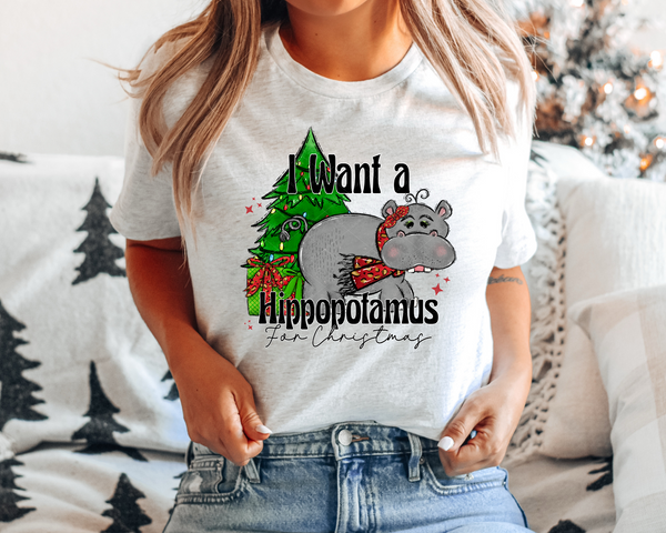 I Want A Hippopotamus For Christmas Leopard Scarf Girl (Black Font) 1066 DTF TRANSFER