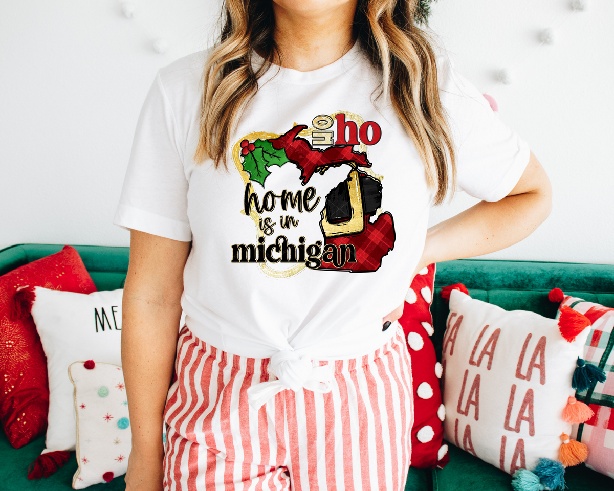 Ho Ho Home Is In Michigan Santa Belt State (Black Red Font) 112522 DTF TRANSFER