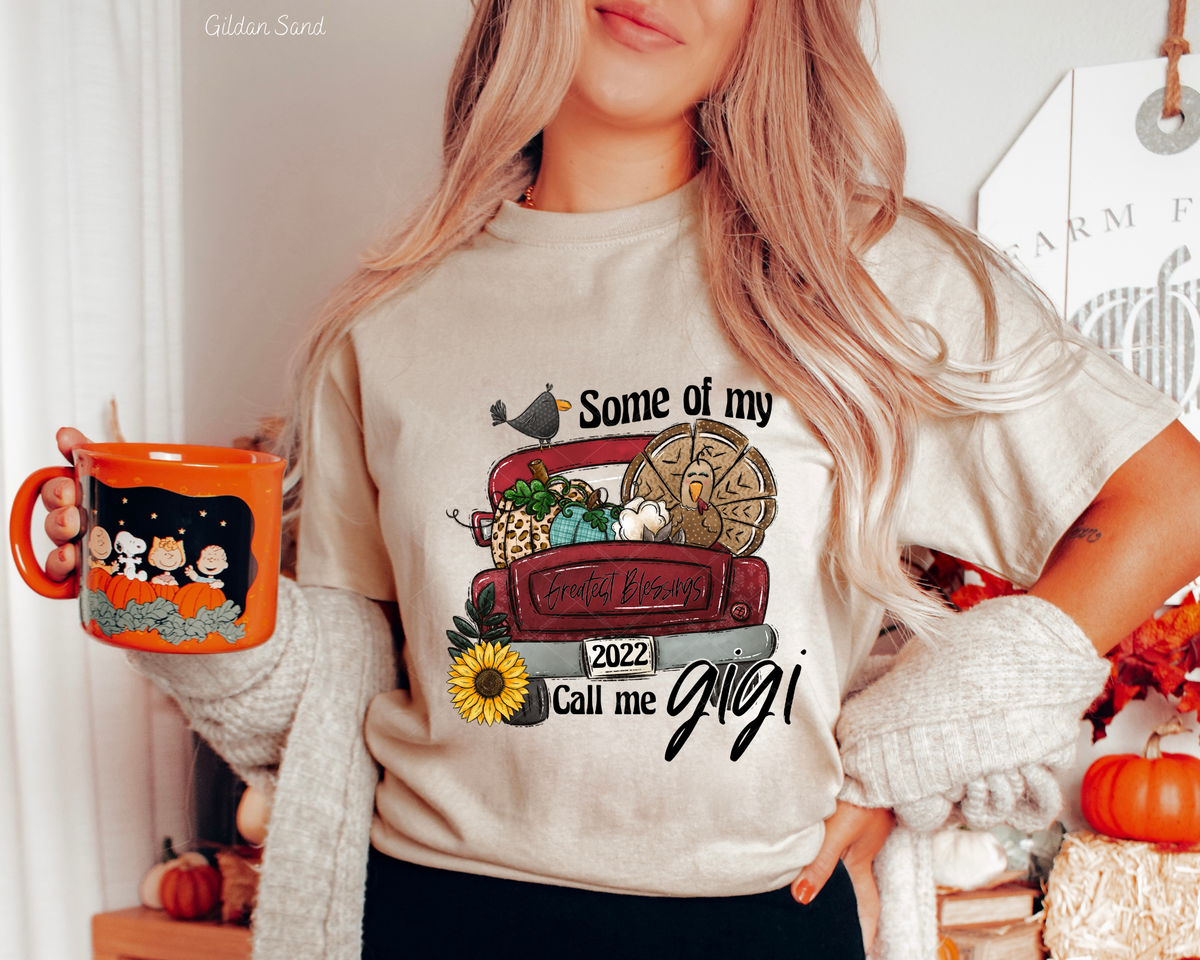 Some Of My Greatest Blessings Call Me Gigi Red Truck Sunflower (Black Font) 379 DTF TRANSFER