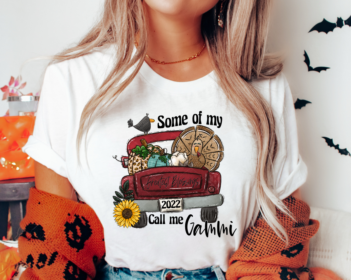 Some Of My Greatest Blessings Call Me Gammi Red Truck Sunflower (Black Font) 378 DTF TRANSFER
