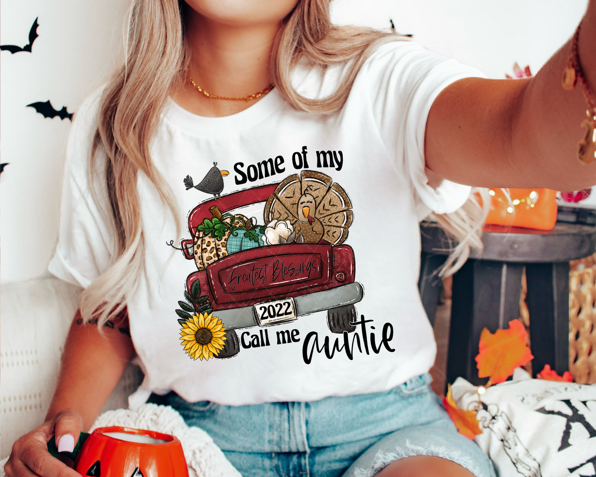 Some Of My Greatest Blessings Call Me Auntie Red Truck Sunflower (Black Font) 377 DTF TRANSFER