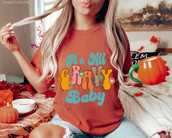 It's All Gravy Baby Groovy Floral (Teal Multi Color Font) 376 DTF TRANSFER