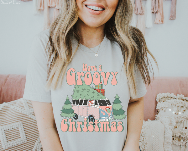 Have A Groovy Christmas Van Trees (Pink Font) 8781 DTF TRANSFER