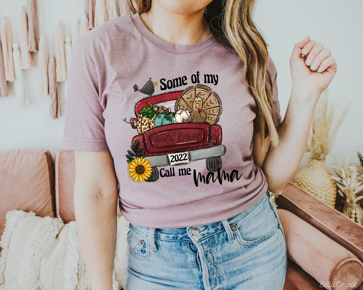 My Greatest Blessings Call Me Mama Red Truck Sunflower (Black Font) 375 DTF TRANSFER