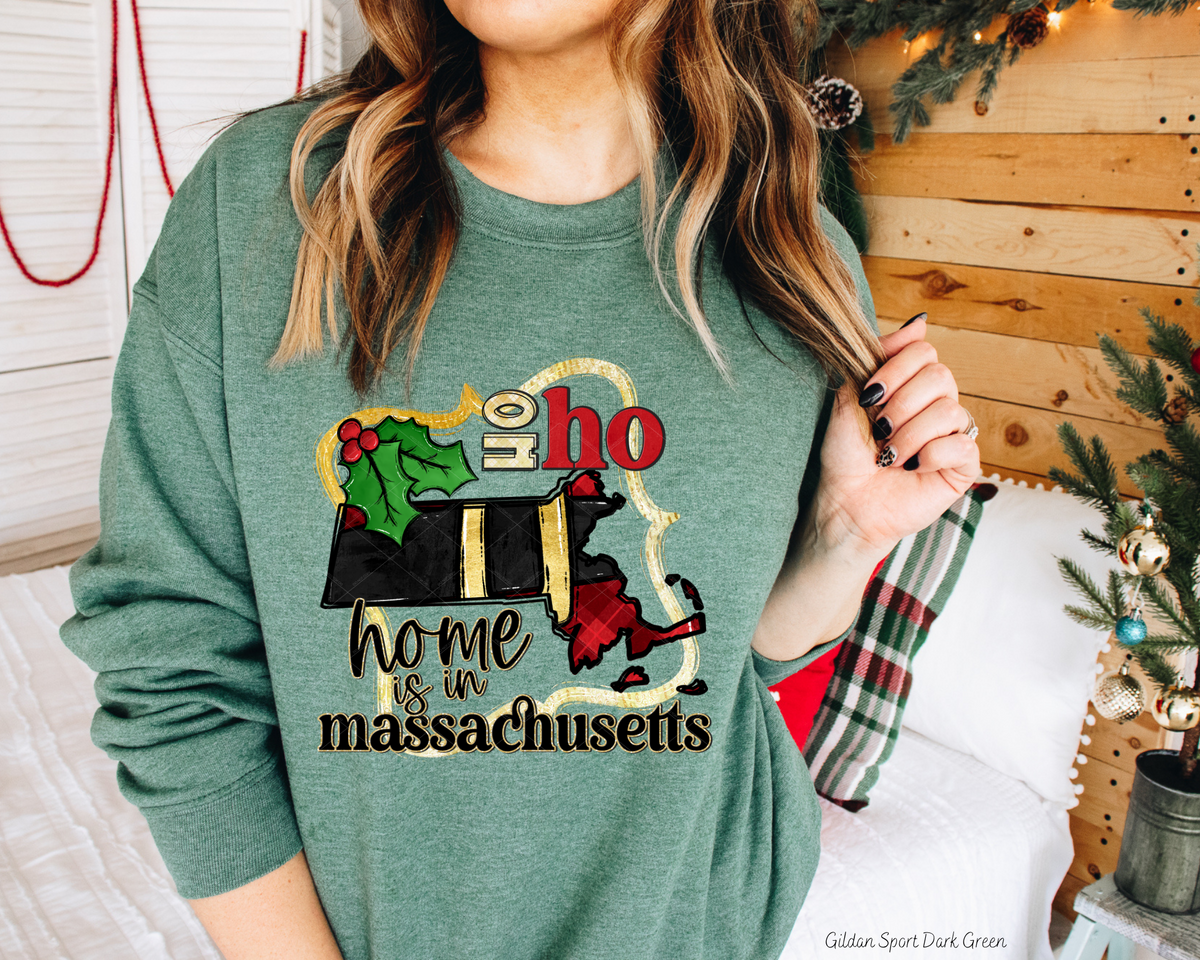 Ho Ho Home Is In Massachusetts Santa Belt State (Black Red Font) 112521 DTF TRANSFER