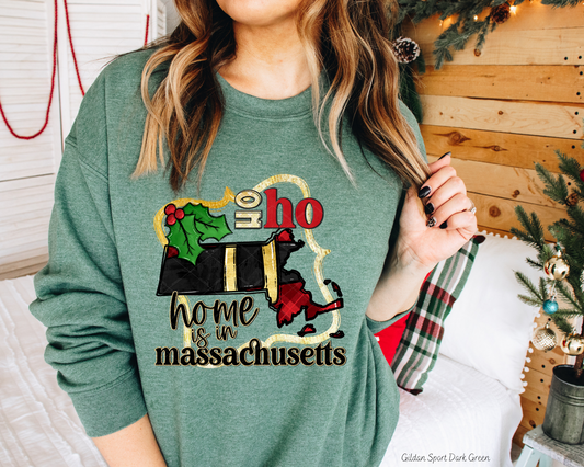 Ho Ho Home Is In Massachusetts Santa Belt State (Black Red Font) DTF TRANSFER