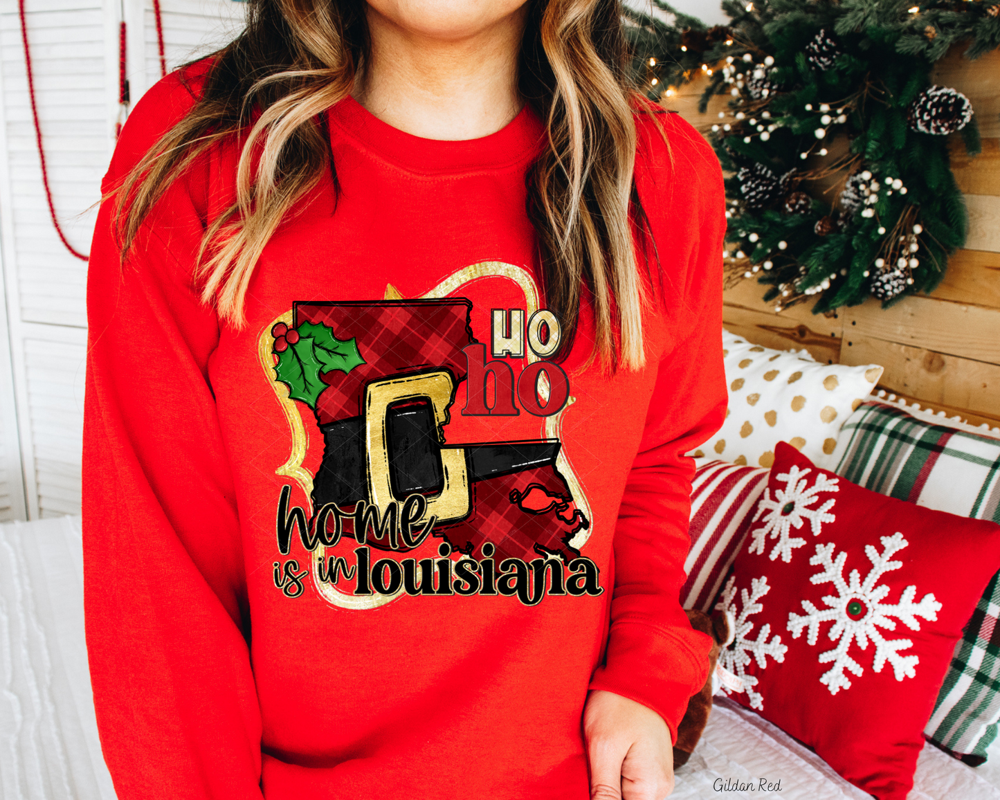 Ho Ho Home Is In Louisiana Santa Belt State (Black Red Font) 1089 DTF TRANSFER