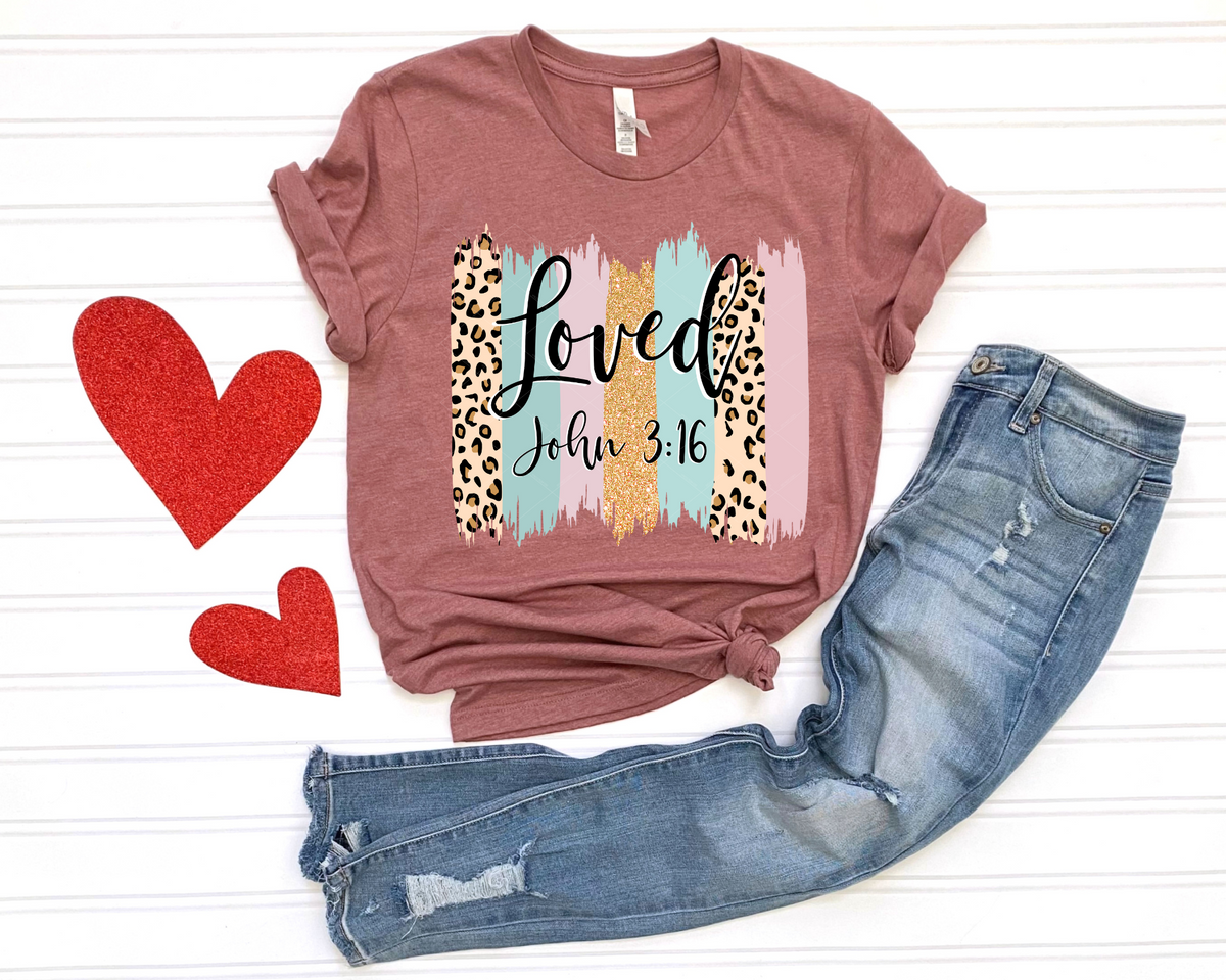 Loved John 3:16 Brush Stroke Leopard Font 248 DTF TRANSFER
